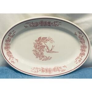 Jackson China Red Transferware Hummingbird 12 1/2 Oval Platter Tray